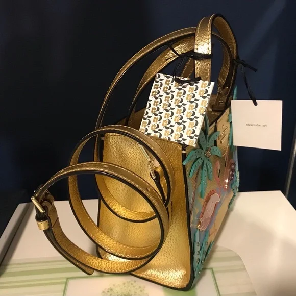 🌴🦩RARE BNWT Kate Spade  New York by the Pool Flamingo Sam leather crossbody🦩🌴 - Picture 4 of 16